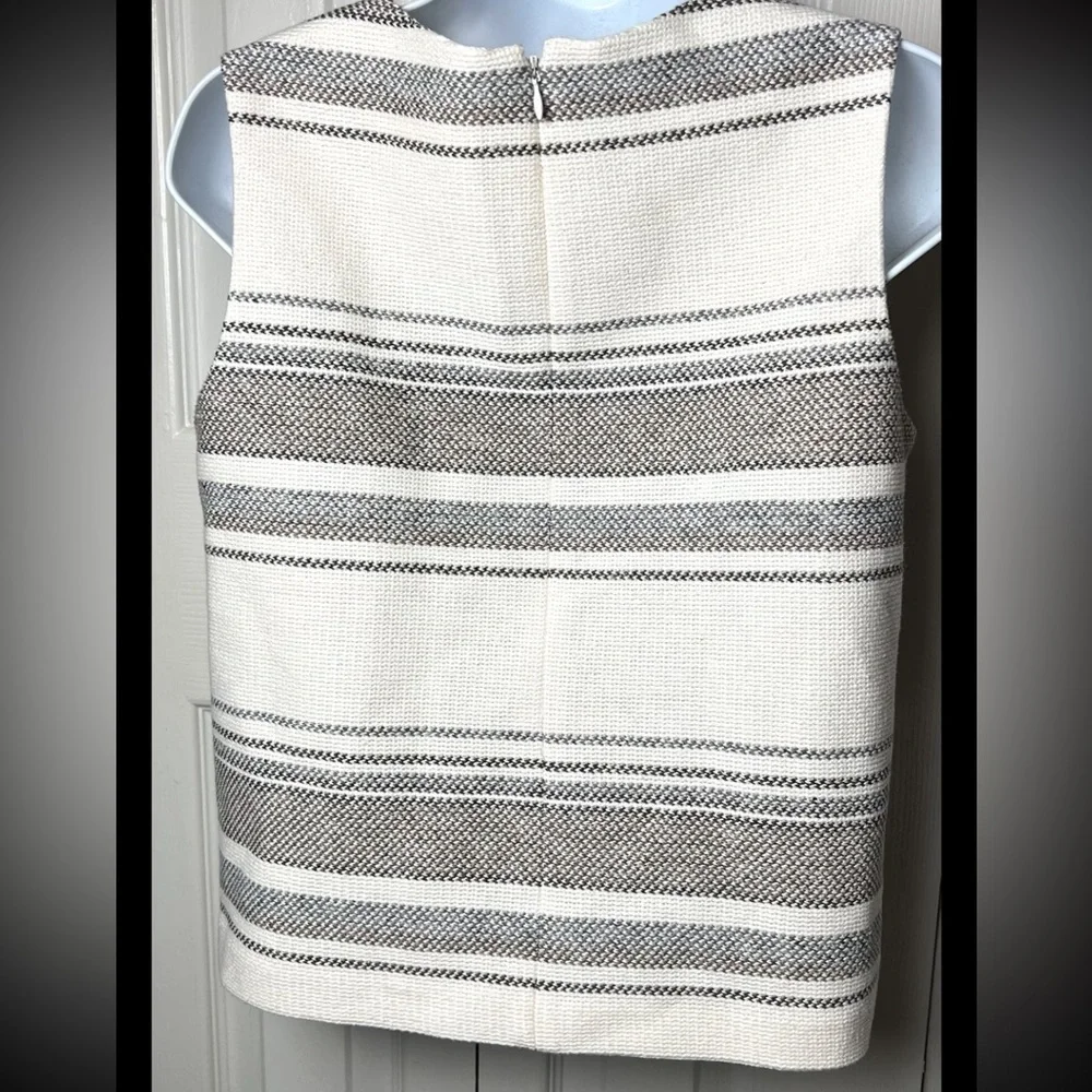 TORY BURCH Tank Striped Southwest White Gray Beige Top Blouse Textured